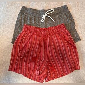 Bundle of two soft shorts - Linen and jersey, drawstring - red and gray